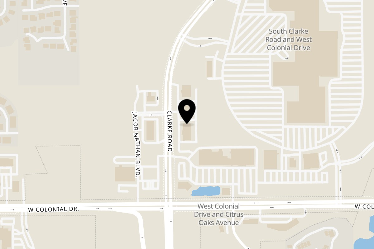 Map showing the location of Inay’s Kitchen Filipino Restaurant on 1097 S Clarke Rd in Ocoee